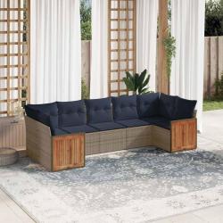 Ensemble de canap&eacute; de jardin 7 pcs avec coussins gris r&eacute;sine tress&eacute;e