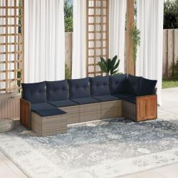 Ensemble de canap&eacute; de jardin 7 pcs avec coussins gris r&eacute;sine tress&eacute;e