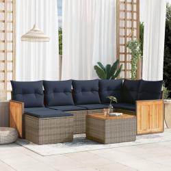 Ensemble de canap&eacute; de jardin 7 pcs avec coussins gris r&eacute;sine tress&eacute;e
