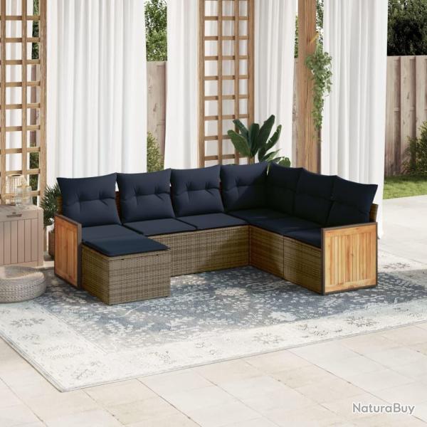 Ensemble de canap� de jardin 7 pcs avec coussins gris r�sine tress�e