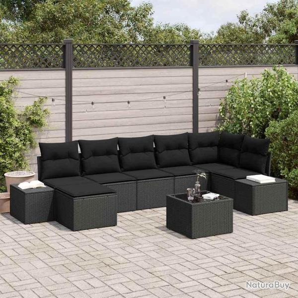 Ensemble de canap� de jardin avec coussin 8 pcs Noir polyrotin