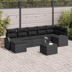 Ensemble de canap&eacute; de jardin avec coussin 8 pcs Noir Poly rotin