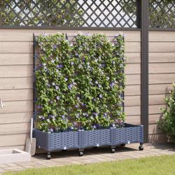 Bac de jardin avec treillis et roues 3 pc Gris PP