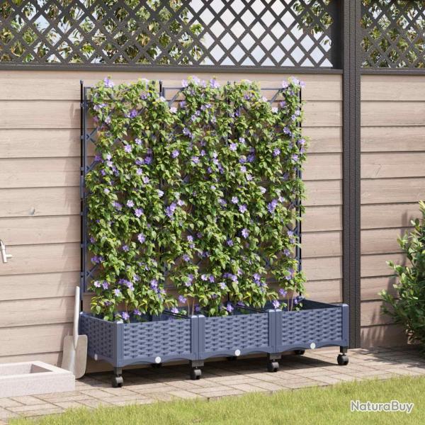 Bac de jardin avec treillis et roues 3 pc Gris PP