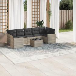 Salon de jardin 8 pcs avec coussins gris clair r&eacute;sine tress&eacute;e