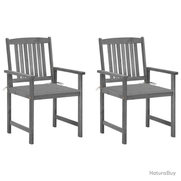 Chaises de jardin et coussins lot de 2 Gris Bois acacia massif