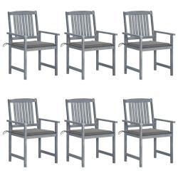 Chaises de jardin et coussins lot de 6 Bois acacia massif Gris