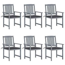 Chaises de jardin et coussins lot de 6 Bois acacia massif Gris