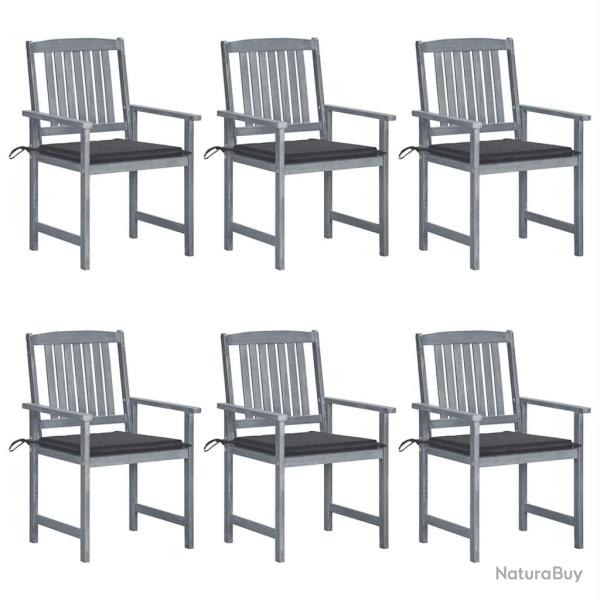 Chaises de jardin et coussins lot de 6 Bois acacia massif Gris