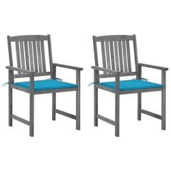 Chaises de jardin et coussins lot de 2 Gris Bois acacia massif