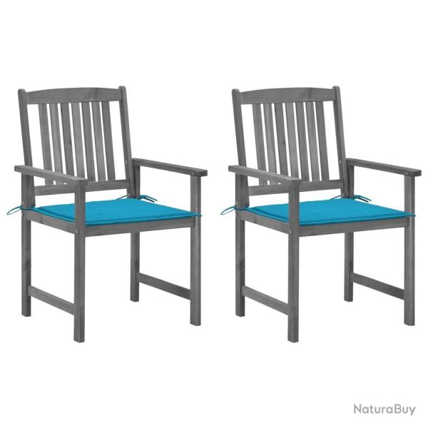 Chaises de jardin et coussins lot de 2 Gris Bois acacia massif