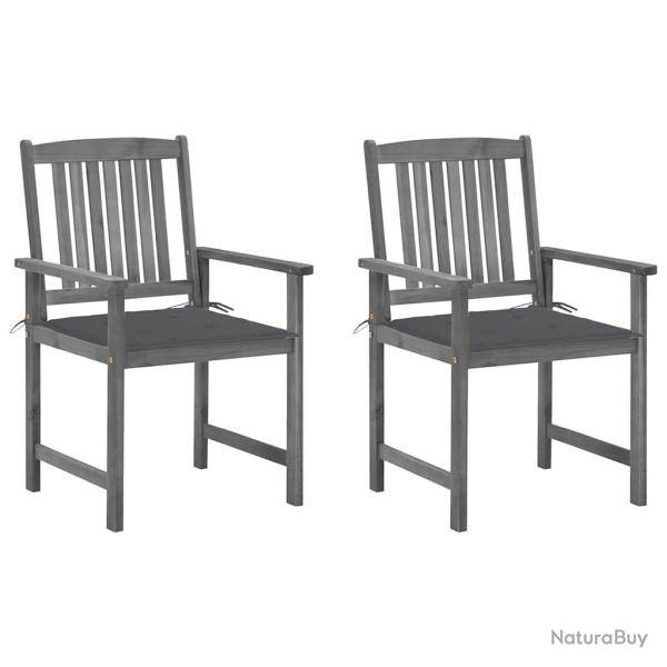 Chaises de jardin et coussins lot de 2 Gris Bois acacia massif