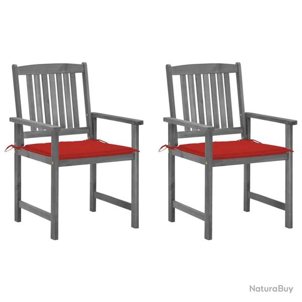 Chaises de jardin et coussins lot de 2 Gris Bois acacia massif