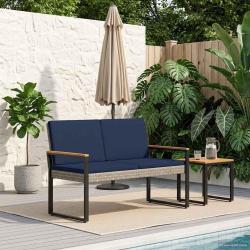Banc ext&eacute;rieur Gris et bleu marine 107 x 61 x 80 cm polyrotin