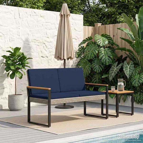 Banc ext�rieur Gris et bleu marine 107 x 61 x 80 cm polyrotin