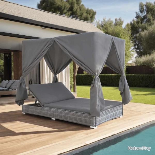 Chaise longue d'ext�rieur avec rideaux R�sine tress�e Gris