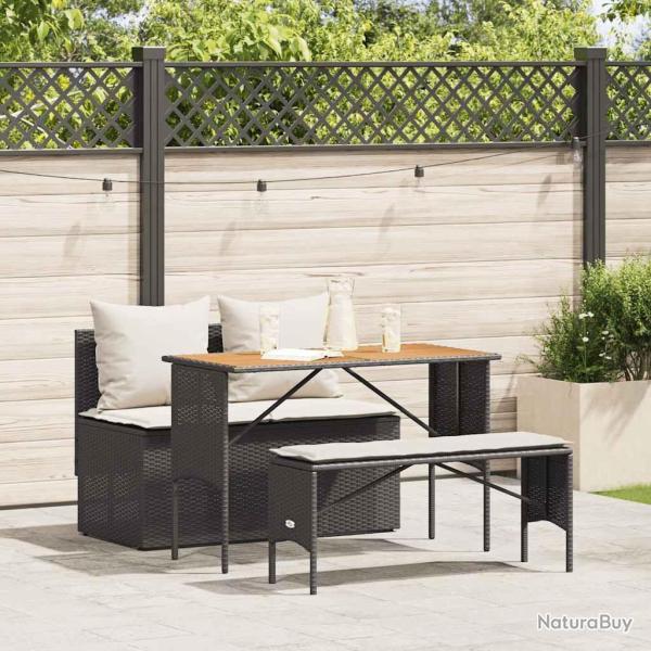 Ensemble de salle � manger de jardin 3 pcs avec coussins noir r�sine tress�e