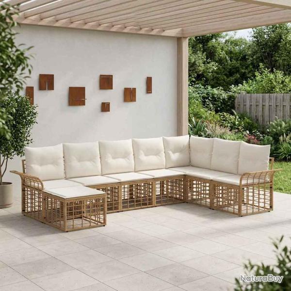 Ensemble de canap�s d'ext�rieur 8 pcs Blanc Naturel et Cr�me