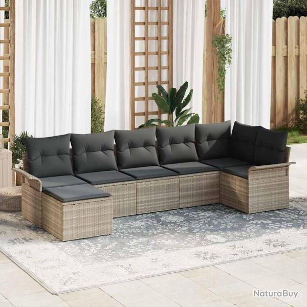 Ensemble de canap� de jardin 7 pcs Gris clair Poly rotin