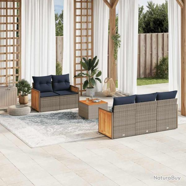 Ensemble de canap� de jardin 6 pcs avec coussins gris r�sine tress�e