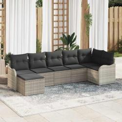 Ensemble de canap&eacute; de jardin 7 pcs Gris clair Poly rotin