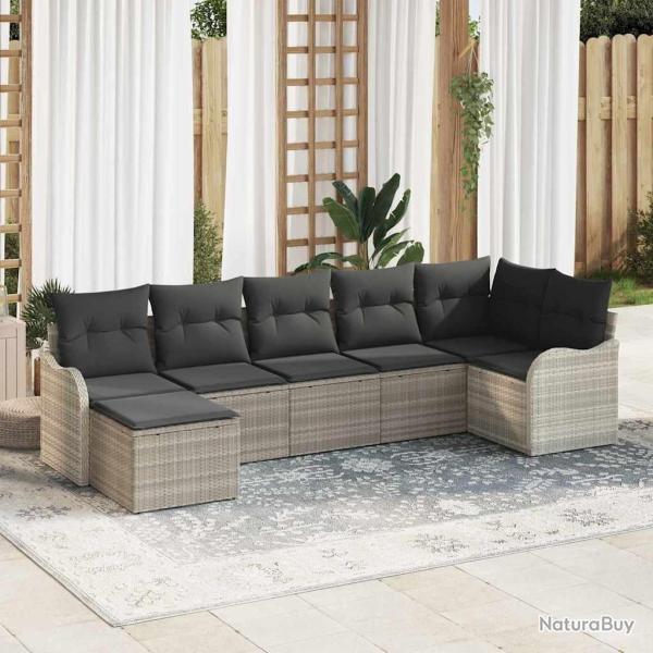 Ensemble de canap� de jardin 7 pcs Gris clair Poly rotin