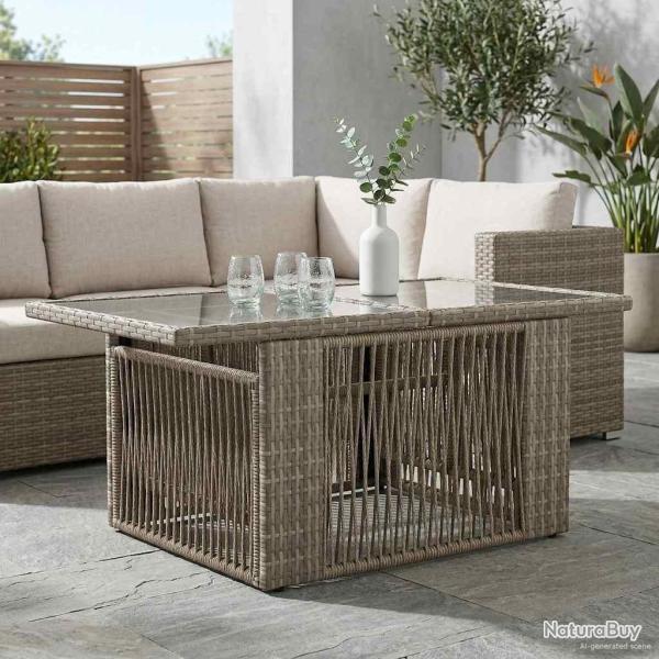 Table de Jardin Gris 100 x 55 x 37 cm Rattan PE et Verre