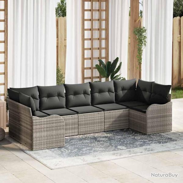 Ensemble de canap� de jardin 7 pcs Gris clair Poly rotin