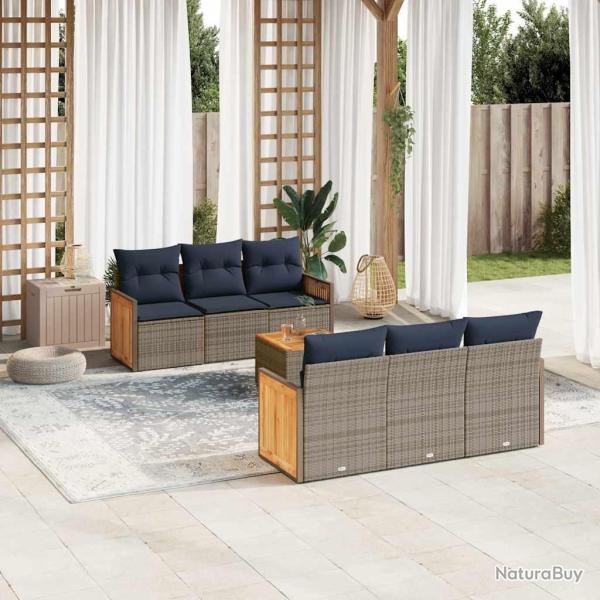 Ensemble de canap� de jardin 7 pcs avec coussins gris r�sine tress�e