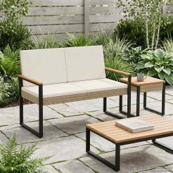 Banc ext&eacute;rieur Beige et blanc cr&egrave;me 107 x 61 x 80 cm polyrotin