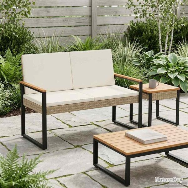 Banc ext�rieur Beige et blanc cr�me 107 x 61 x 80 cm polyrotin