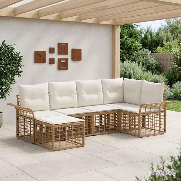 Ensemble de canap�s d'ext�rieur 6 pcs Blanc Naturel et Cr�me