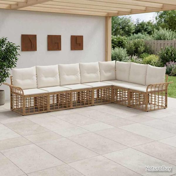 Ensemble de canap�s d'ext�rieur 7 pcs Blanc Naturel et Cr�me