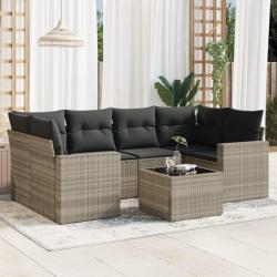 Salon de jardin avec coussins 7 pcs gris clair r&eacute;sine tress&eacute;e