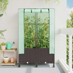Jardini&egrave;re de jardin avec couverture de serre et roues 2 pc PP