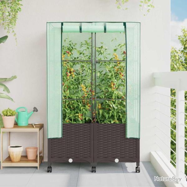 Jardini�re de jardin avec couverture de serre et roues 2 pc PP