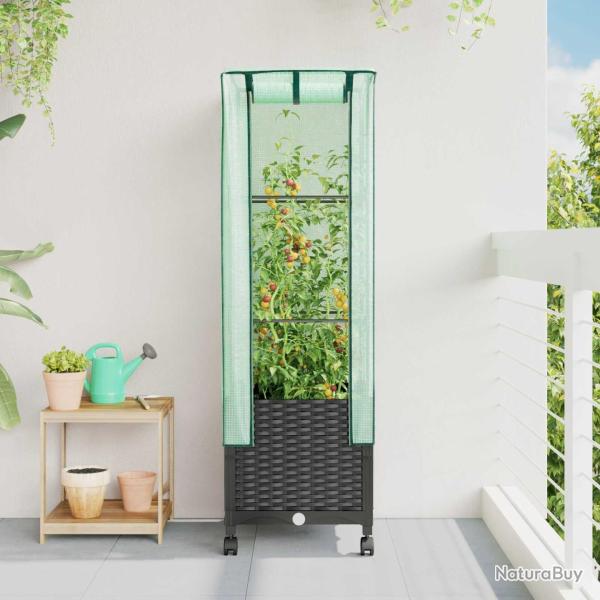 Jardini�re de jardin avec couverture de serre et roues Noir PP