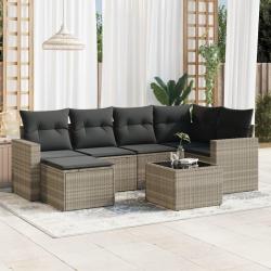 Salon de jardin avec coussins 7 pcs gris clair r&eacute;sine tress&eacute;e