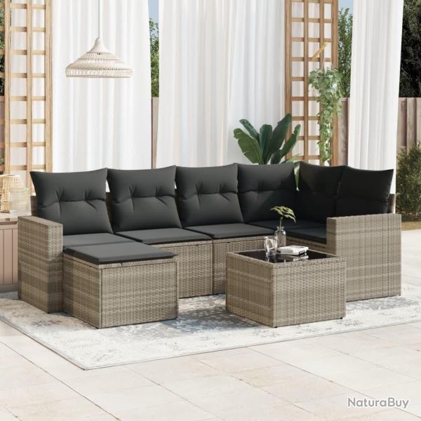Salon de jardin avec coussins 7 pcs gris clair r�sine tress�e