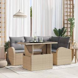 Ensemble de canap&eacute; de jardin 5 pcs Beige Poly rotin