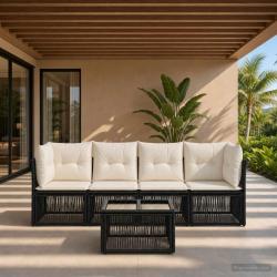 Ensemble de canap&eacute; de jardin 5 pcs Noir polyrotin