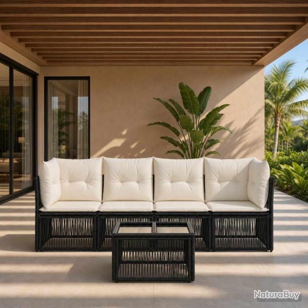 Ensemble de canap� de jardin 5 pcs Noir polyrotin