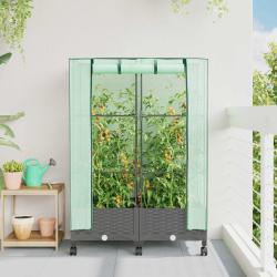 Jardini&egrave;re de jardin avec couverture de serre et roues 2 pc PP