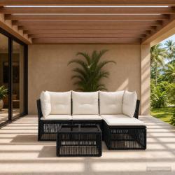 Ensemble de canap&eacute; de jardin 5 pcs Noir polyrotin