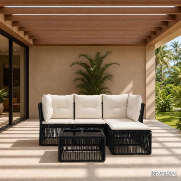 Ensemble de canap� de jardin 5 pcs Noir polyrotin