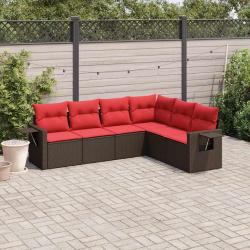Ensemble de canap&eacute; de jardin 6 pcs avec coussins marron r&eacute;sine tress&eacute;e