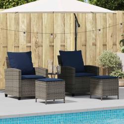 Ensemble de canap&eacute; de jardin 4 pcs avec coussins gris r&eacute;sine tress&eacute;e