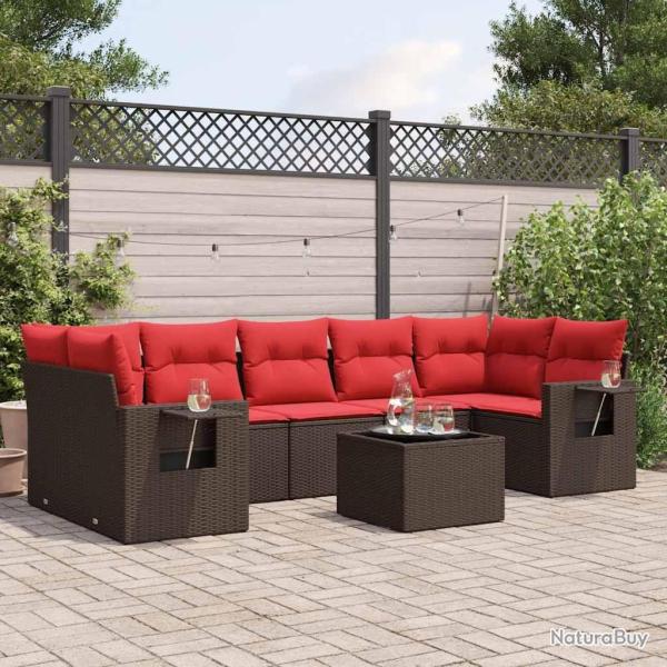 Ensemble de canap� de jardin 8 pcs avec coussins marron r�sine tress�e