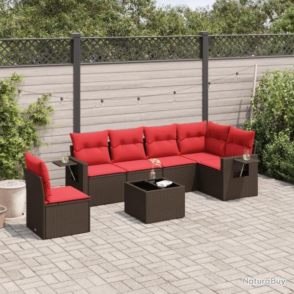 Ensemble de canap� de jardin 7 pcs avec coussins marron r�sine tress�e