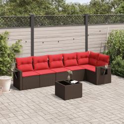 Ensemble de canap&eacute; de jardin 7 pcs avec coussins marron r&eacute;sine tress&eacute;e